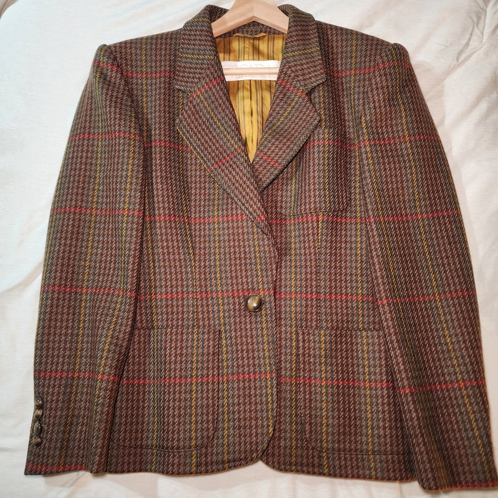 Escada Blazer Women 34 Brown Vintage Plaid Wool Margaretha Ley Germany Luxury